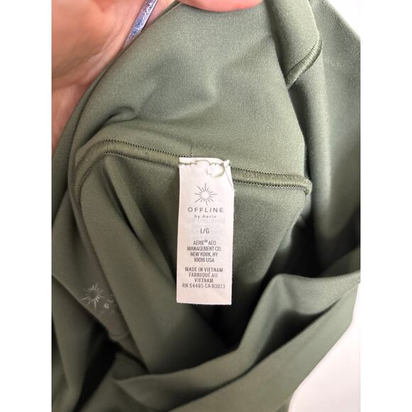 Aerie OFFLINE Real Me Leggings Womens Large High Waisted Crossover Olive Green - Picture 4 of 5